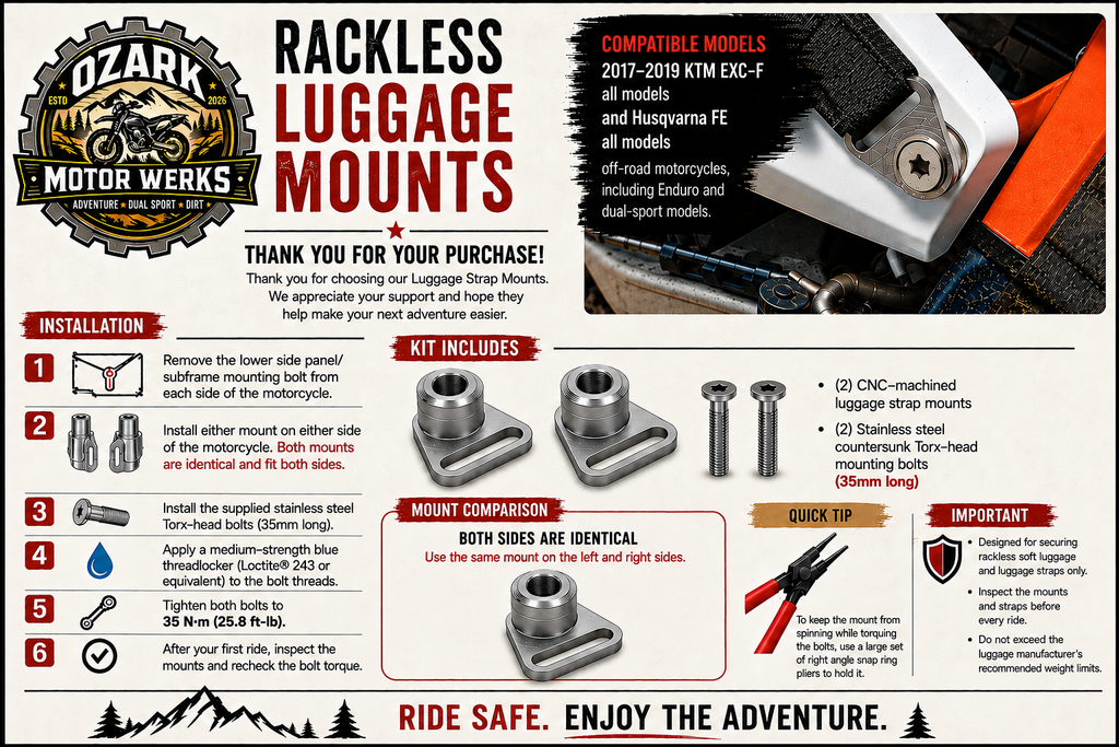 17-19 KTM EXC-F Rackless Luggage Strap Mounts