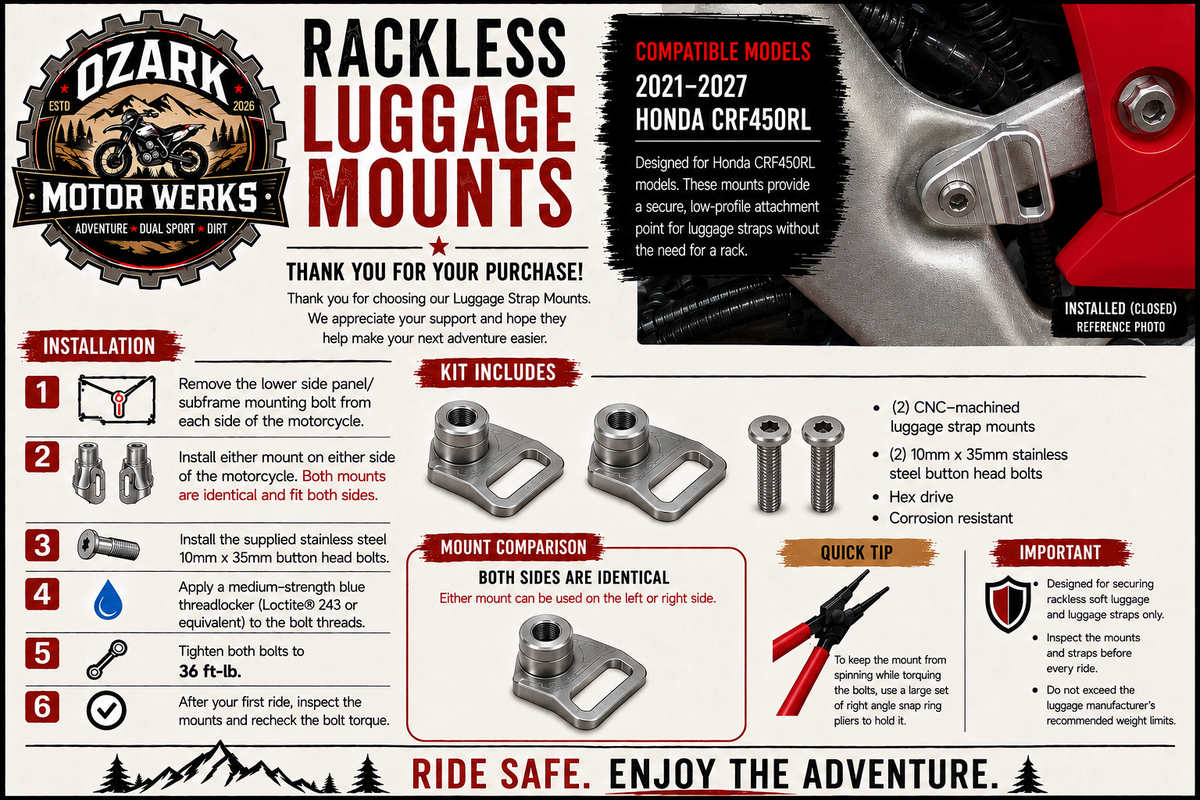 Honda CRF450RL Rackless Luggage Strap Mounts