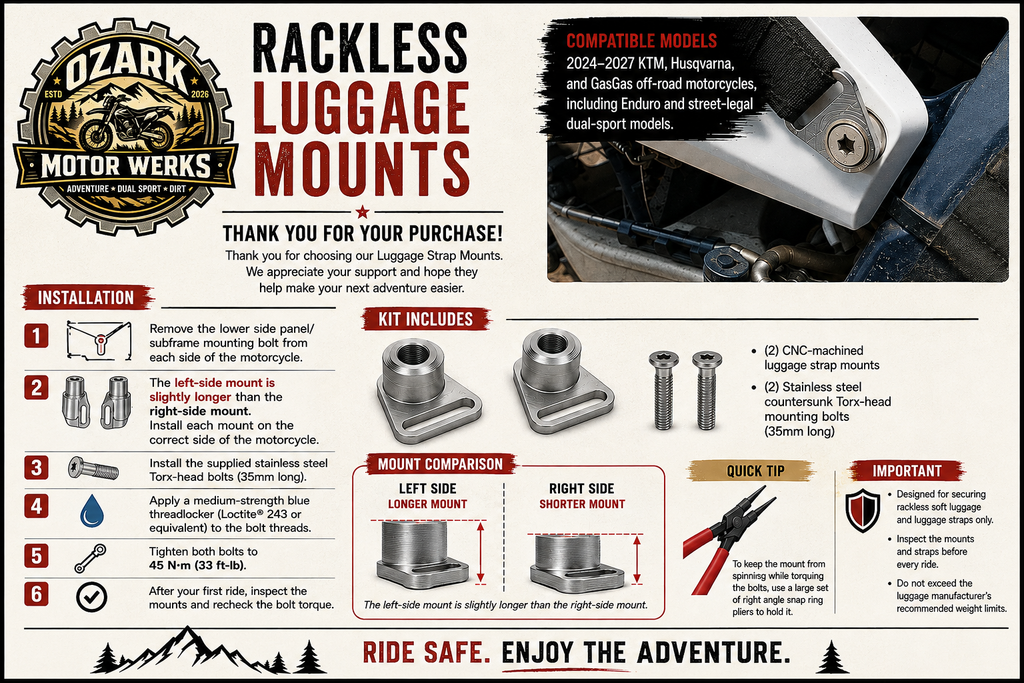 12-16 KTM EXC-F Rackless Luggage Strap Mounts